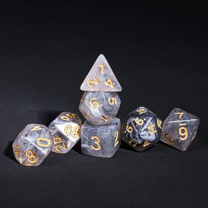 7-Die DND Dice Set Polyhedral Dice Set with a Leather Dice Bag, D&D Dice Set for RPG Table Games (Transparent Black Mix White) - color: Black Mix White