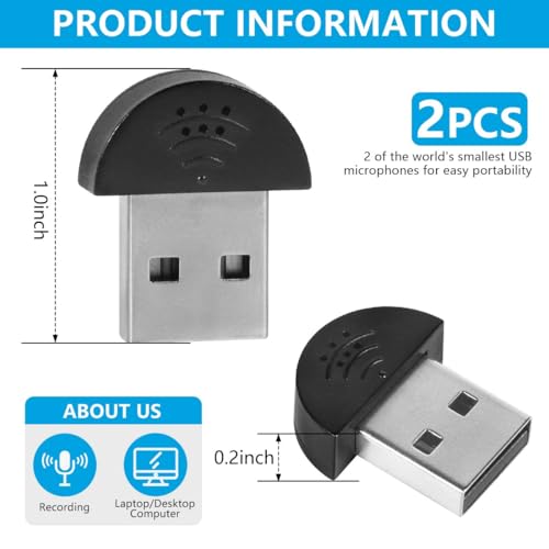 KISEER 2 Pcs USB 2.0 Mini Microphone, Laptop/Desktop PC Plug and Play for Skype, MSN, Yahoo Recording, YouTube, Google Voice Search and Games