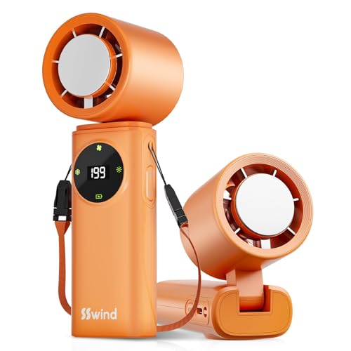 6000mAh Portable Handheld Fan with Ice Cooling, 199 Levels Stepless Speed, 20H Long Battery Life, 20000RPM Turbo Fan Rechargeable Personal Mini Fan for Travel, Outdoor, Makeup (Orange) - color: Orange