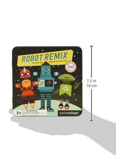 Petit Collage Magnetic Play Set, Robot Remix – Mix & Match Magnetic Game Board, Ideal for Ages 3+ – Includes 2 Magnetic Scenes and over 25 Magnet Pieces, Ideal Travel Activity for Kids - color: Mag Play Set Robot Remix