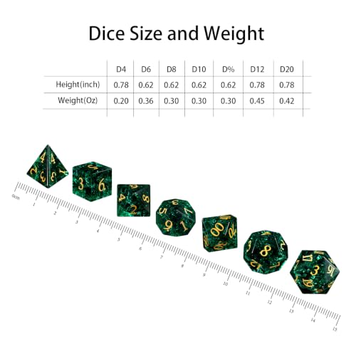 Fluorescent Green 7Pcs Polyhedral Dice Set, K9 Crystal Cat's Eye Stone Diamond Multi-Faceted DND Dice for Dungeons and Dragons RPG Tabletop Role Playing Game (neon Dark Green) - color: Neon Dark Green