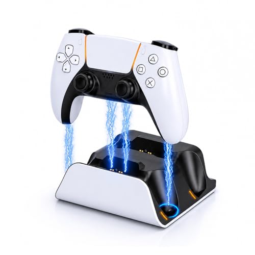 PS5 Controller Charger Station with LED Indicator,Self-Aligning Charging Dock,Dual Controller Fast Charging Dock,Desktop Display Stand for PlayStation 5 (White) - color: White
