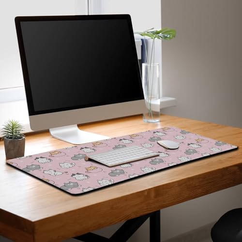 Gaming Mouse Pad Pink, Large Mousepads Computer Desk Mat, XXL Mouse Pad Gaming Non-Slip Rubber Base Waterproof with Stitched Edges, 35.4 X 15.7 inch for Work/Game/Office/Home Cartoon Cat - color: Cartoon Cat Design Pink