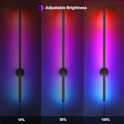 RGB LED Wall Sconces Set of Two with Remote, 15 Color Modes, Dimming, DIY 180° Rotate, Black Plug in Wall Sconces with Warm Light, Dynamic Multicolor Ambience Lights, Plug in Wall Light, 23.6 Inches