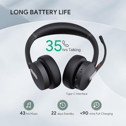 Yealink BH70 Wireless Bluetooth Headset with Microphone for Work, up to 35h Talking Battery Life, 3-Mic, 147g Lightweight Microsoft Teams Certified Headphone for Open Office, USB-C to A - color: Black (Teams), style: Dual (USB-C to A)