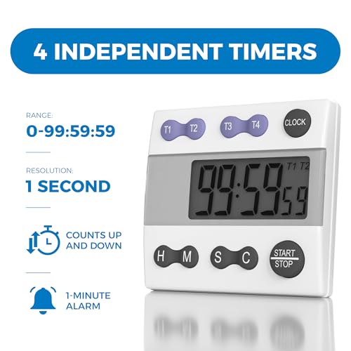 Sper Scientific Portable Digital Kitchen Timer 810015 for Cooking and Baking with Loud Alarm, 4 Channel Timer, Large Display Digital Lab and Cooking Timer, Classroom Timer for Teachers and Students - size: 1 Pack