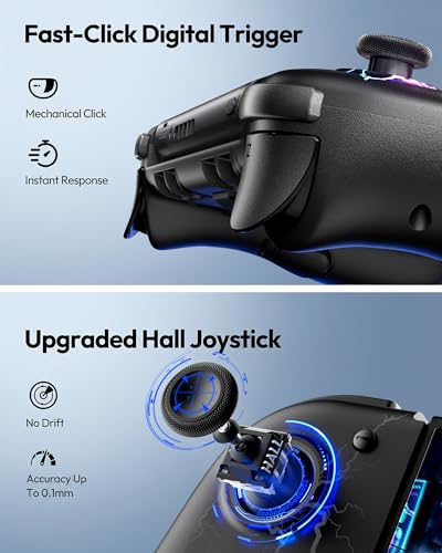 VOYEE Switch Controllers with Hall Effect Joystick & Kickstand, Compatible with Nintendo Switch/OLED, Wireless Pro Controller Ergonomic Grip Joypad with RGB Light, Turbo, Macro, 4 Game Slot Gray - color: Gray