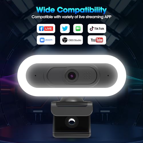 ToLuLu 2K Streaming Webcam Web Cam, LED RGB Webcam with Microphone & Light | Autofocus Computer Camera with Cover and Tripod, Plug-Play USB Web cam for PC Desktop/MacBook Gaming Video Calling - style: 2K Autofocus RGB Ring Light webcam