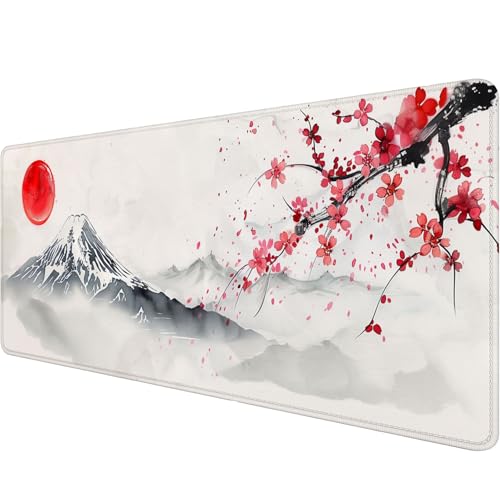 Japanese Cherry Blossom Desk Mat - Extended Gaming Mouse Pad with Stitched Edge Non-Slip Base - 31.5"x11.8" Office Computer Keyboard Laptop Home - color: Japanese Cherry Blossom_012, size: 11.8" x 31.5"