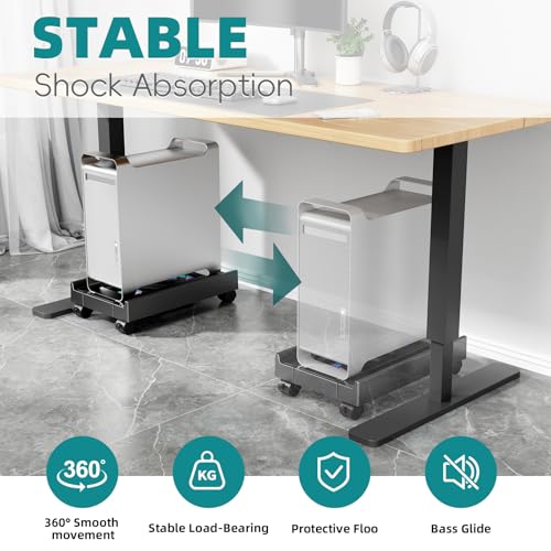 CABTE Adjustable CPU Holder with Cooling Fan and RGB Light | Mobile CPU Holder with 4 Rolling Casters, Under Desk Computer Tower Stand PC Floor Cart PC Riser for Office, Home (With Fan) - color: With Fan