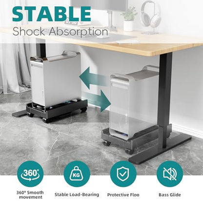 CABTE Adjustable CPU Holder with Cooling Fan and RGB Light | Mobile CPU Holder with 4 Rolling Casters, Under Desk Computer Tower Stand PC Floor Cart PC Riser for Office, Home (With Fan) - color: With Fan