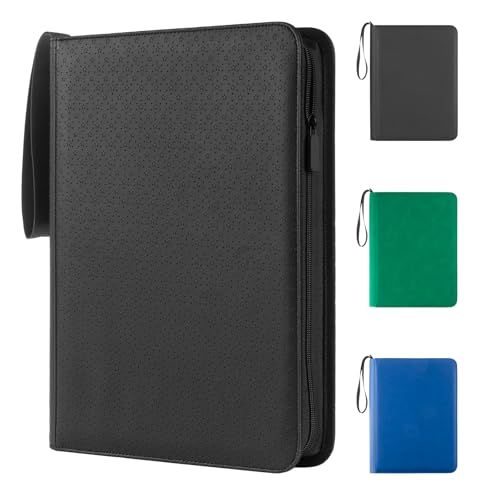 Prilino Ringless Trading Card Binder, 9 Pocket, 432 Storage Capacity, Black | Premium Double-Sided PU Leather & Side Load Design, Smooth Page Turning, Tight Zip Closure, Conveniently Fits Sleeved Cards - color: Black