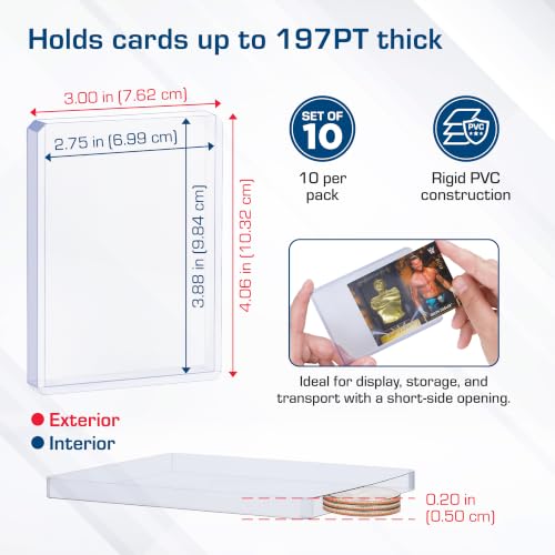 BCW 197 PT. Thick Card Topload Holder - Pack of 10 | Durable Rigid PVC Toploader | Toploaders for Memorabilia, Jersey, Patch, and Relic Cards | Ideal for Collectors and Hobbyists