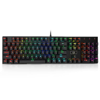 Redragon K556 RGB LED Backlit Wired Mechanical Gaming Keyboard, 104 Keys Hot-Swap Mechanical Keyboard w/Aluminum Base, Upgraded Socket and Noise Absorbing Foams, Soft Tactile Brown Switch - color: Black, size: Brown Switch