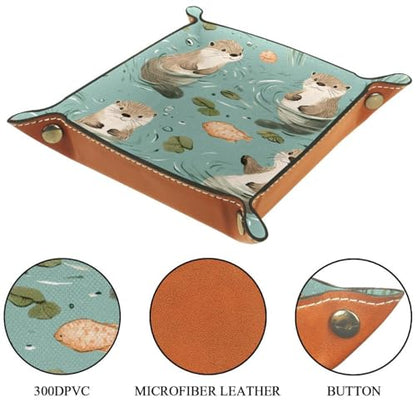 Dice Trays Otters Holder Storage Box for Dice Games Like RPG DND, Leather Dice Holder Portable Folding Rolling Dice Tray, 16x16cm - color: Multi 8
