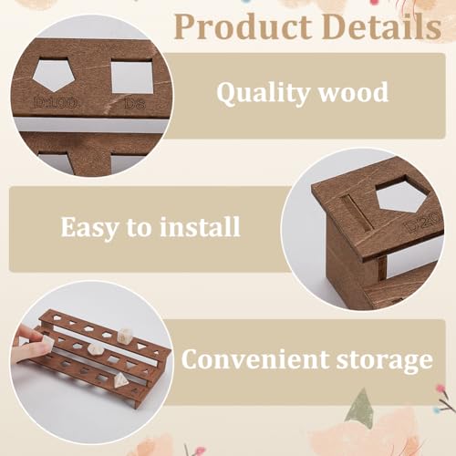 BENECREAT Wooden Dice Holder - 3 Tier Display Rack, Coconut Brown Storage Shelf Holds 21 Pcs of Polyhedral Dice for Collectors, Dungeons and Dragons Game - color: Coconut Brown
