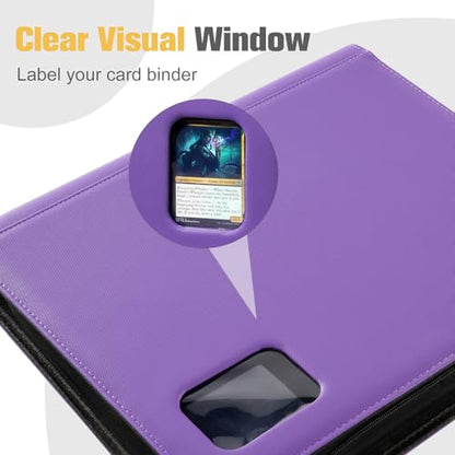 ProCase Top Loader Binder, 9 Pocket Holds 324 Toploaders, Purple | Non-PVC Pockets Waterproof PU Leather Binder for Trading Cards or Sports Cards, Compatible with TCG, MTG in 3"x4" Toploader - color: 3-Purple