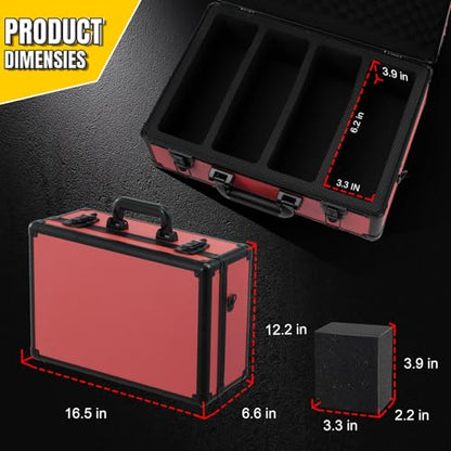 Graded Card Storage Box – Aluminum Alloy Trading Cards Case Holds 140+ Graded Cards, Sports Card Storage Box with Lock, Fits PSA, CSG, BGS (Large Red) - color: 4 Row-Red