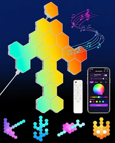 Kangtaixin Hexagon LED Lights 20 Pack - RGB Wall Panels with Music Sync, Smart App & Remote Control, DIY Modular Hex Light for Gaming Room, Bedroom, Living Room, Wall Decor - size: 20 Pack