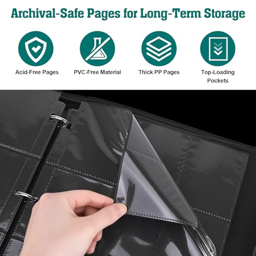 Trading Card Binder, 900 Pockets, 50 Sheets 9-Pocket, Refillable 3-Ring, Fits 2.5" x 3.5" Cards, Acid-Free PVC-Free Pages, Zip PU Cover with Strap, for TCG & Sports Cards – Campfire Design - color: Campfire Buddies