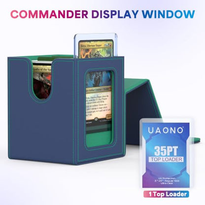 UAONO Card Deck Box for MTG Commander, Fits 100 Double-Sleeved Cards | Independent Commander Display, Magnetic Deck Case for Magic the Gathering TCG, 2 Dividers & 1 Top Loader (Blue/Green) - color: A-Blue&Green