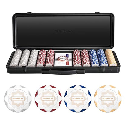SLOWPLAY Nash Clay Poker Set, 14g&40mm Poker Chips for Texas Hold'em | White Gold Edition; 500 pcs Non-Numbered Set; premium case with PC Shell; clay composite poker chips; Art Deco style - color: White Gold, size: 500PCS Non-Numbered Set