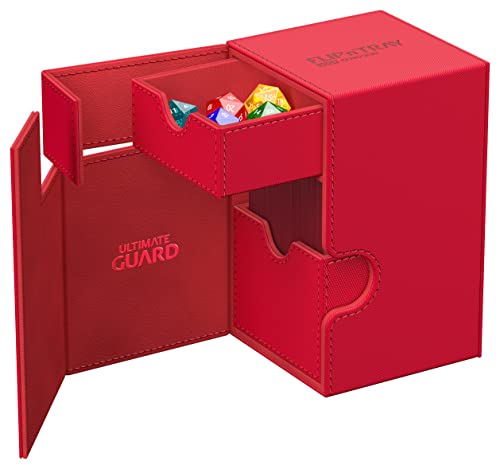 Ultimate Guard Flip'n'Tray 100+, Deck Case for 100 Double-Sleeved TCG Cards + Dice Tray, Red, Independent Magnetic Closure & Microfiber Inner Lining - color: Red