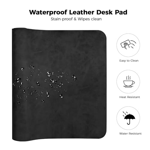 CHEERYGOO Faux Leather Desk Mat - Waterproof Mouse Pad, Non-Slip PU Leather Blotter, Writing Surface for Office and Home 47"x17" XXL Black - color: Black, size: 47" x 17"