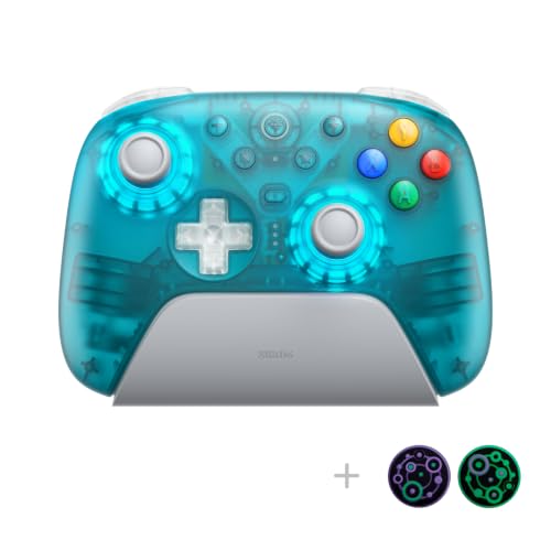 8Bitdo Ultimate 2 Wireless Gaming Controller with TMR Joysticks, Switchable Hall Effect/Tactile Triggers, 8Speed Wireless Tech, Charging Dock, RGB Fire Ring for PC & Android - Clear Blue - color: Clear Blue, size: Ultimate 2 Wireless