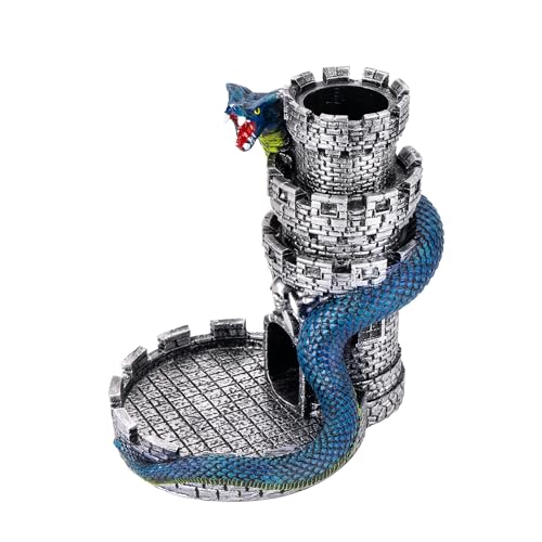 Castle DND Dice Tower Ancient Silver D&D Dice Rolling Tower for RPG | Snake Design, Resin, Dice Roller with Tray, Dungeons and Dragon DM Gift, DND Accessories, for Role Playing Game Tabletop Game - color: Ancient Silver