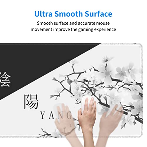 Japanese Black White Cherry Blossom Gaming Mouse Pad XL Extended Large Mousepad with Nonslip Rubber Base Stitched Edges Laptop Computer Keyboard Desk Mat for Office Home Gamer - color: Japanese Black White Cherry Blossom, size: 31.5" x 11.8"