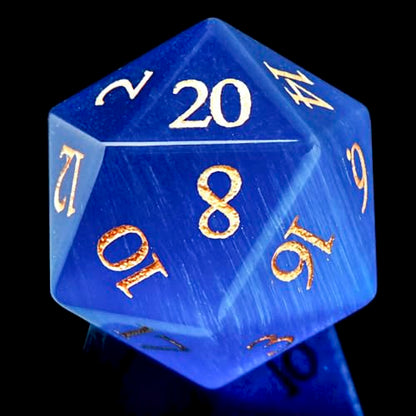 1PCS Gem D20 DND Dice - 25mm 20 Sided Crystal Cat Eye D&D Dice for Dungeons and Dragons, RPG, Roleplaying Games MTG Table Games, Handmade Polyhedral Dice (Blue Cat Eye) - color: Cat Eye-blue