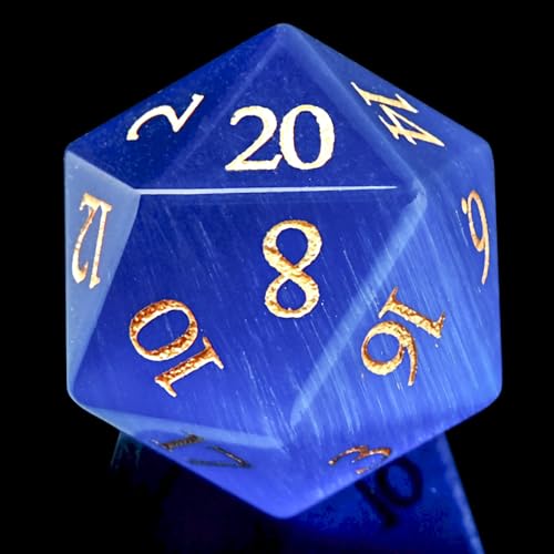 1PCS Gem D20 DND Dice - 25mm 20 Sided Crystal Cat Eye D&D Dice for Dungeons and Dragons, RPG, Roleplaying Games MTG Table Games, Handmade Polyhedral Dice (Blue Cat Eye) - color: Cat Eye-blue
