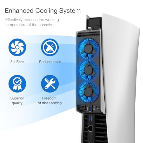 JUSPRO Cooling Fan for PS5 Accessories, Upgraded Quiet Cooler Fan with LED Light for PlayStation 5 Console/PlayStation 5 Digital Edition & Ultra HD Game Console - color: PS5 fan