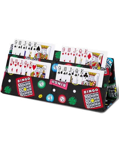 Playing Card Holder for Bridge Canasta Poker Games Bingo Ticket Holder for Pull Tabs Gambling Tickets Bingo Accessories for Players Card Game Stuff Supplies for Adults (Black/Red, Bingo Theme) - color: Black/Red, style: Bingo Theme