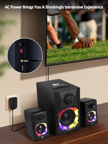 OR O R O W OROW Computer Speakers,40W PC Speakers with Subwoofer,Gaming Speakers with Bass,AC Powered,Support Bluetooth&SD&USB Play, 2.1 Multimedia Speakers System with RGB Light (Black)