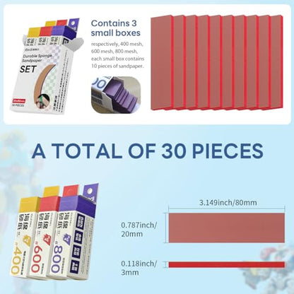 stedi Sanding Sponge 30PCS 3mm Sponge Sandpaper #400#600#800 | Wet Dry Sandpaper,Sanding Block,Sandpaper Sheets,Gunpla Surface Finishing,3d print sanding kit,3m sanding sponge - style: 3mm Sanding Sponge Strips#400 to #800(30PCS)