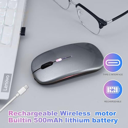 Wireless Bluetooth Mouse, Rechargeable Computer Mouse, Grey | Dual Mode - BT5.2 & 2.4G,Long Lasting,Silent RGB LED Mice,Slim Portable Mouse for Laptop,PC,Tablet,MacBook,iPad,Apple Devices - color: Grey