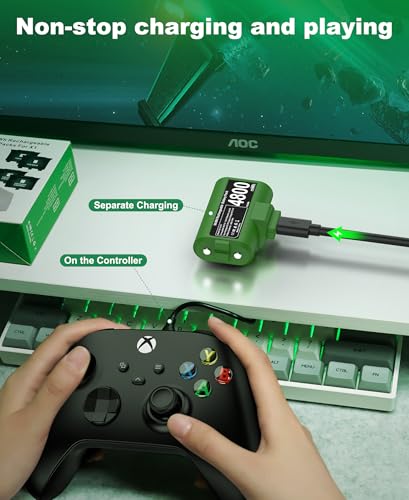 CYOYPPY Rechargeable Xbox Controller Battery Pack for Xbox One/Xbox Series X|S, 2 x 4800mWh Xbox One Controller Batteries Pack Play and Charge Kit with 4 Cover/Type-C - style: Play & Charge Kit green