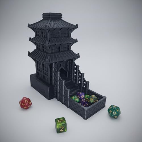 Temple Dice Dice Tower Dungeons and Dragons RPG Tabletop Roleplaying Game Jail DND (Random 7PCS D20 Dice Set Included) (Black) - color: Black