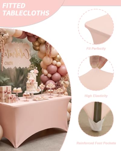 Fixwal Light Pink Stretch Table Cloth Rectangle 2 Pack 4Ft, Spandex Fitted Table Covers Washable for Party, Trade Show, Banquet, Wedding, Buffet - color: Light Pink, size: 4 Ft