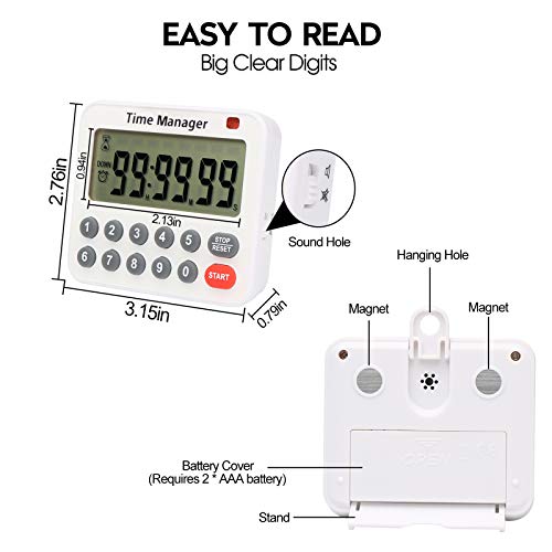 AIMILAR Magnetic Digital Kitchen Timer with Direct Numerical Keypad, Loud Alarm - 99Hr Countdown Count Up Timer for Cooking Baking Classroom, Batteries Included - color: Red-1