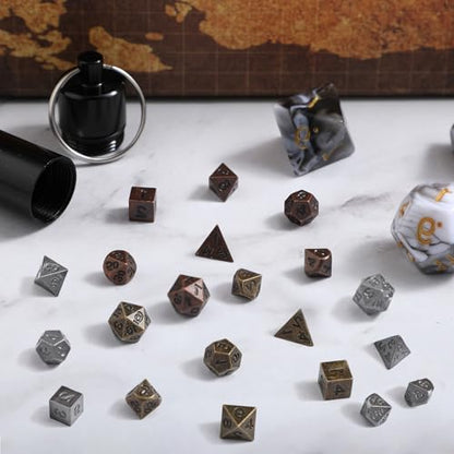 21 Pcs Mini Dice Set, DND Dice Metal Micro Miniature Dices with EDC Keychain Case Portable Role Playing Tiny Keychain DND Dices Tools & Gifts for D&D Player TTRPG Gamer or Dungeon Master