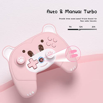 Mytrix Cute Wireless Controller, Pro Controller Wireless Gamepad Bundle with Breathing Light, Macro, Headphone Jack, Turbo-Pink Berry - color: Pink Berry