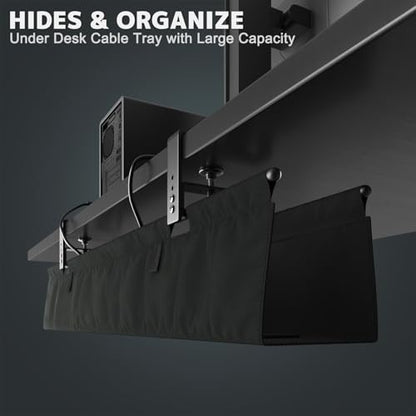 No Drill Under Desk Cable Management Tray - 36" Clamp/Screw Desk Cord Management, Premium Fabric Cable Racyway for Office & Home
