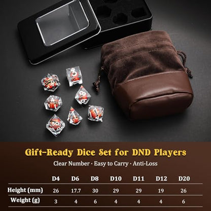 MoKo Liquid Core DND Dice Set 7PCS, Clear + Silver | Sharp Edge Resin Polyhedral, D20 D12 D10 D8 D6 D4 D%, Compatible with Dungeons and Dragons RPG, Gift Box Included - color: 1 - Clear + Sliver