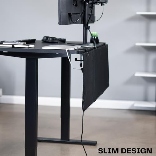 VIVO Black Clamp-on 48 inch Desk Cable Management Sleeve, DESK-SKIRT-48P | Privacy Desk Skirt, Cable Organizer, Wire Hider Kit Panel System - size: 48" Panel