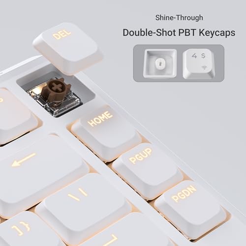 Keychron KJ1 Low Profile Wireless Mechanical Keyboard - 75% Layout Brown Switch, QMK RGB Backlit, 2.4G/Bluetooth/USB-C, Double-Shot PBT Keycaps, 2000mAh Battery, Mac/Win/Linux Compatible - White - style: White - Brown Switch