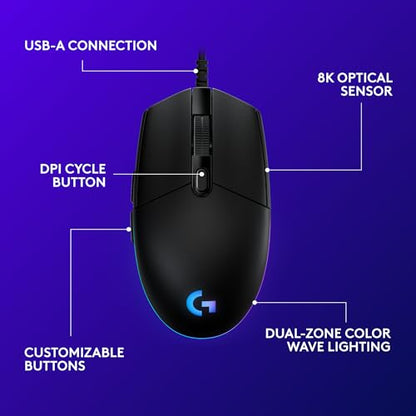 Logitech G203 Wired Gaming Mouse - Black | LIGHTSYNC RGB, On-Board Memory, 6 Programmable Buttons, Compabile with PC/Mac - color: Black