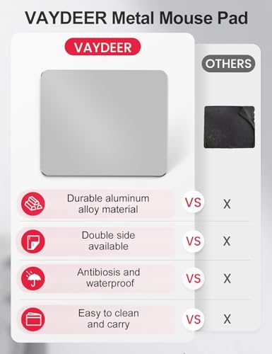 Vaydeer Hard Metal Aluminum Mouse Pad Clear Modern Smooth Magic Ultra Thin Double Side Design Mouse Mat Waterproof Fast and Accurate Control Compatible for Gaming and Office, Silver, 11.81X9.45 Inch - color: Silver, size: 11.8L x 9.5W inches